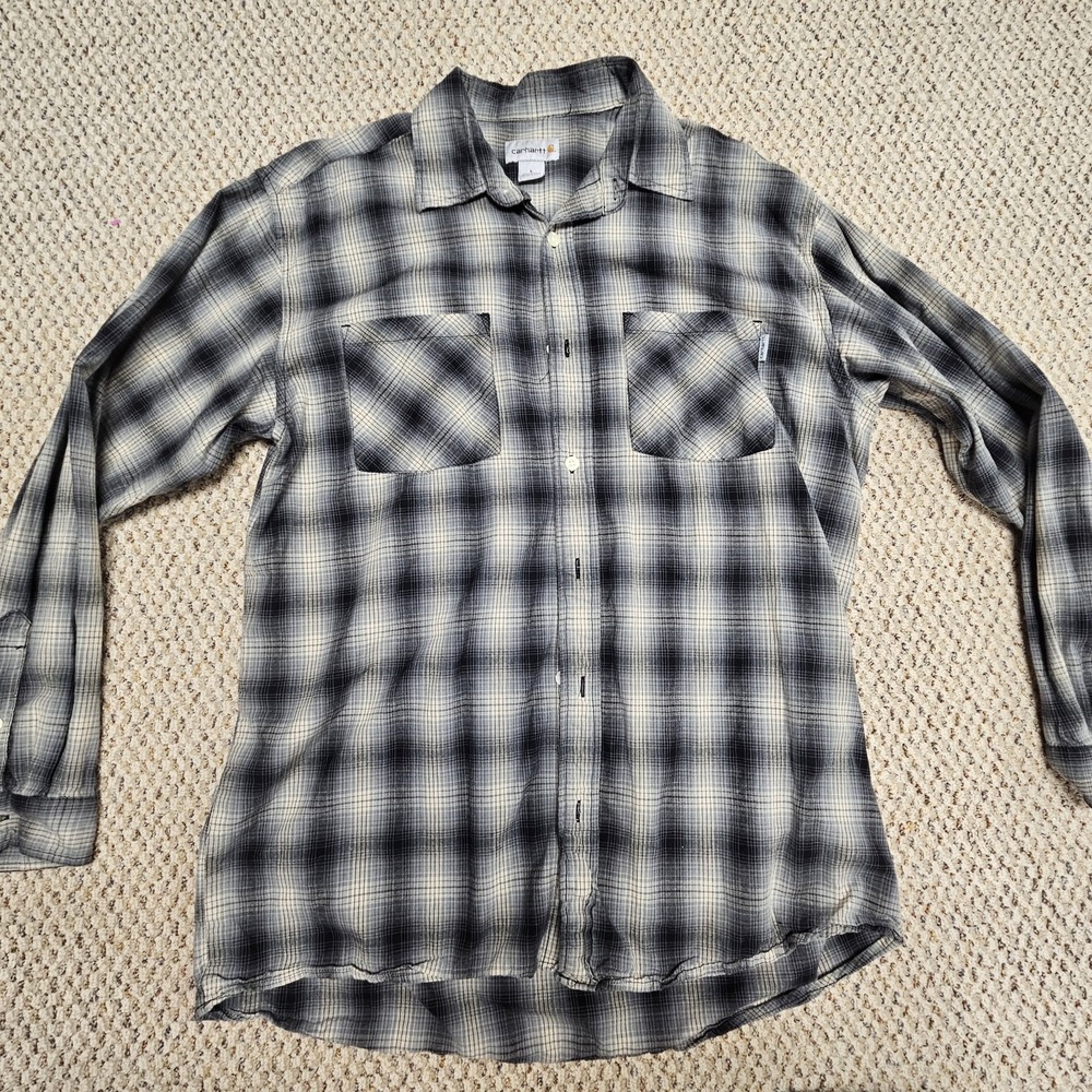 Carhartt Lightweight Black Plaid Shirt Men's L Regular‎ Grunge Flannel Outdoors